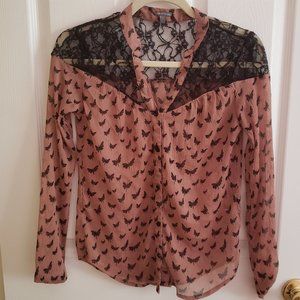 Charlotte Russe sheer lace blouse dusty pink S